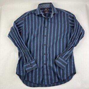 Harry Nicholas Button Up Dress Shirt Mens Medium Blue Striped Long Sleeve